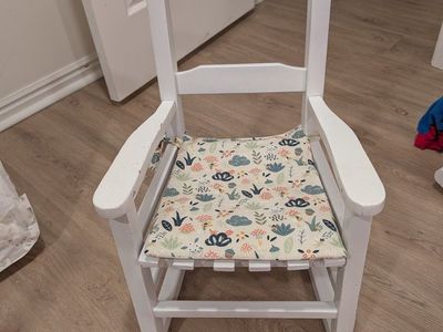 White Children's Wooden Rocking Chair with Floral Cushion