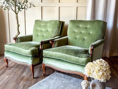 *FREE DELIVERY Vintage Green Velvet Sitting Chairs