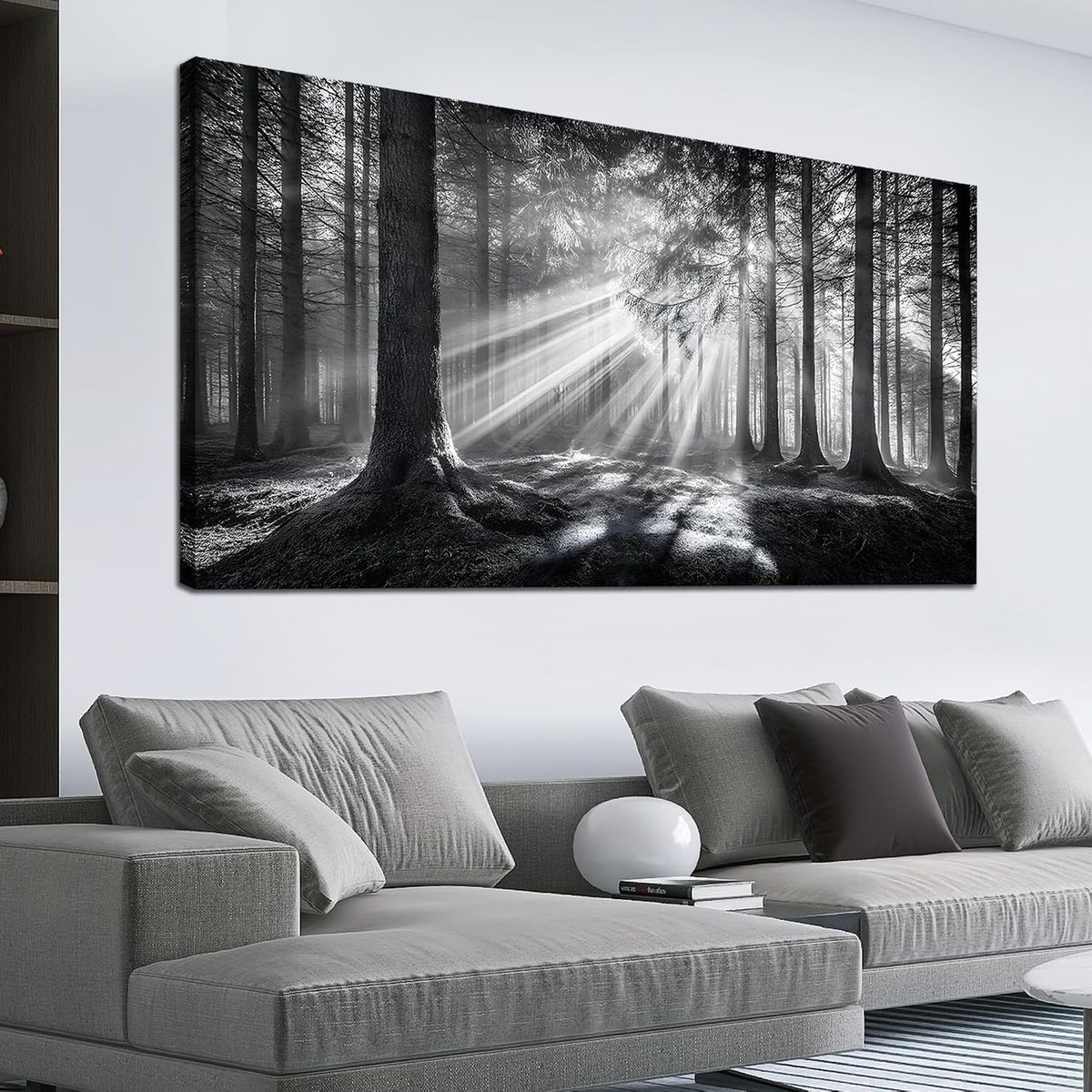 NEW 29x58 Trogonup Black and White Misty Forest Wall Art for Living Room Trees Large Nature Canvas Artwork