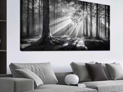 NEW 29x58 Trogonup Black and White Misty Forest Wall Art for Living Room Trees Large Nature Canvas Artwork