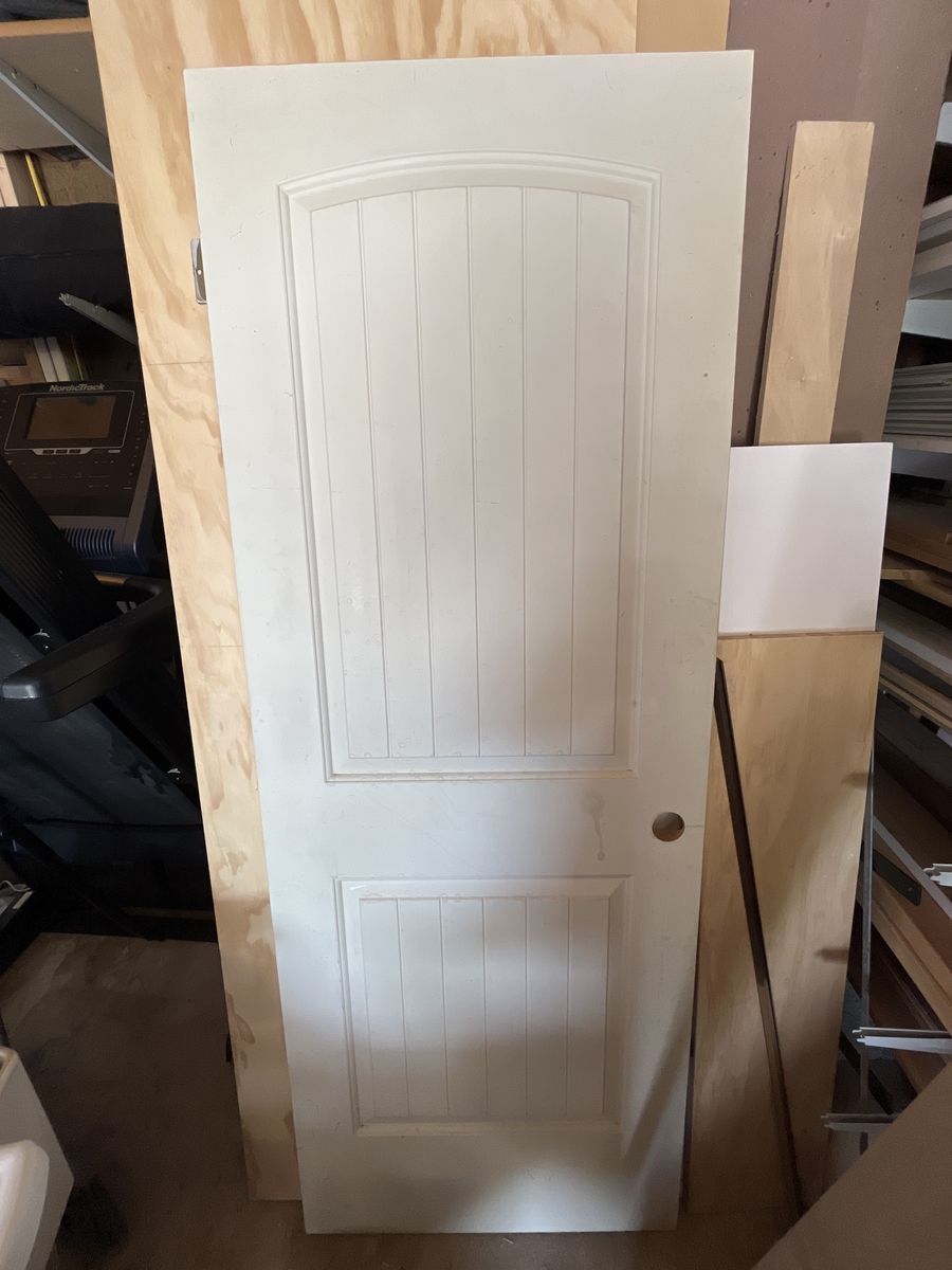 Used White Interior Wood Door with Arched Panel Design - Standard Size, Ready for Hardware