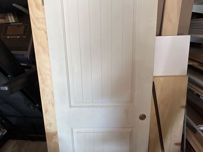 Used White Interior Wood Door with Arched Panel Design - Standard Size, Ready for Hardware