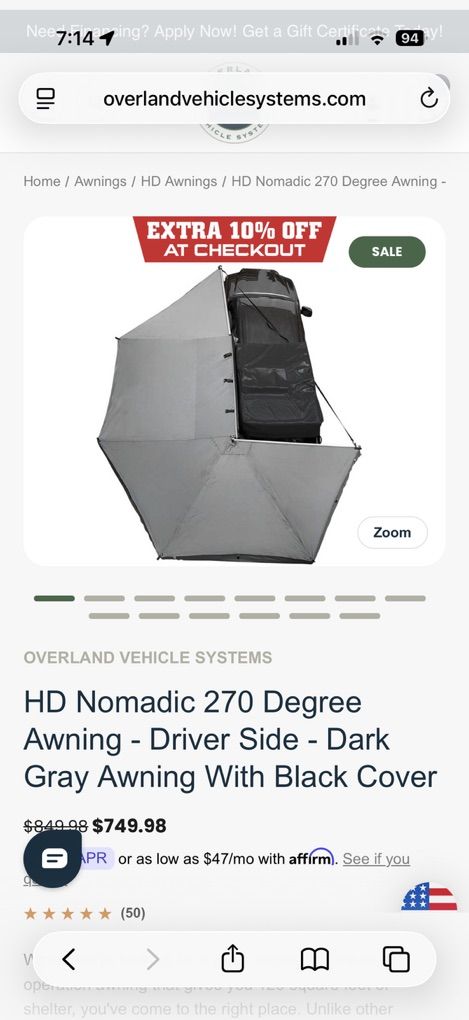 Overland Vehicle Systems 270 Awning