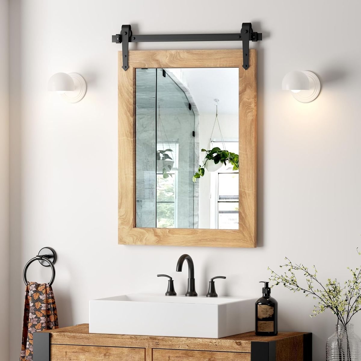 NEW 32x22 Farmhouse Barn Door Mirror Rustic Decorative Vanity Mirror