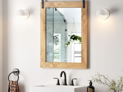 NEW 32x22 Farmhouse Barn Door Mirror Rustic Decorative Vanity Mirror