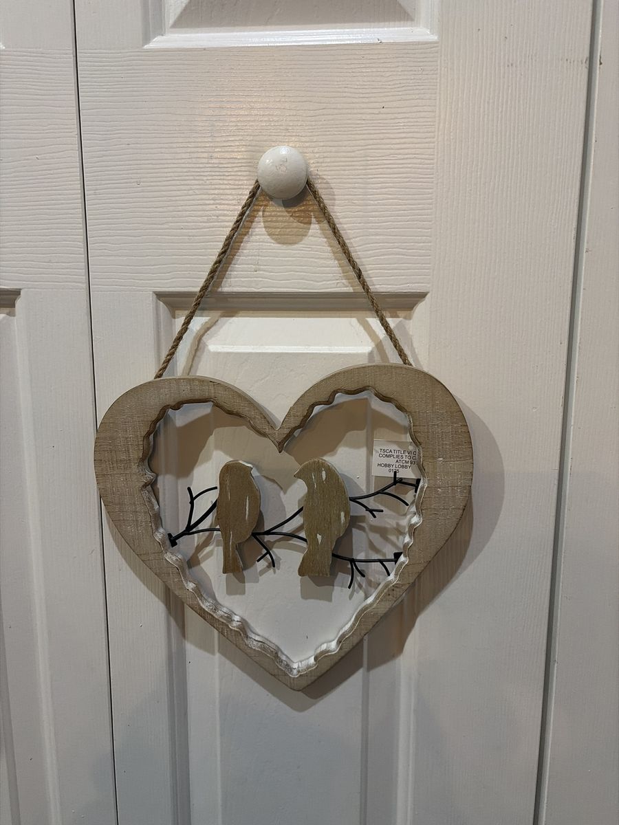 Hobby Lobby Rustic Heart Wall Decor with Bird Silhouette, Rope Hanger - Farmhouse Style