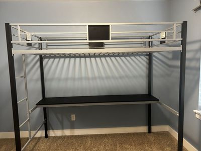 Loft metal bunk bed with desk and ladder
