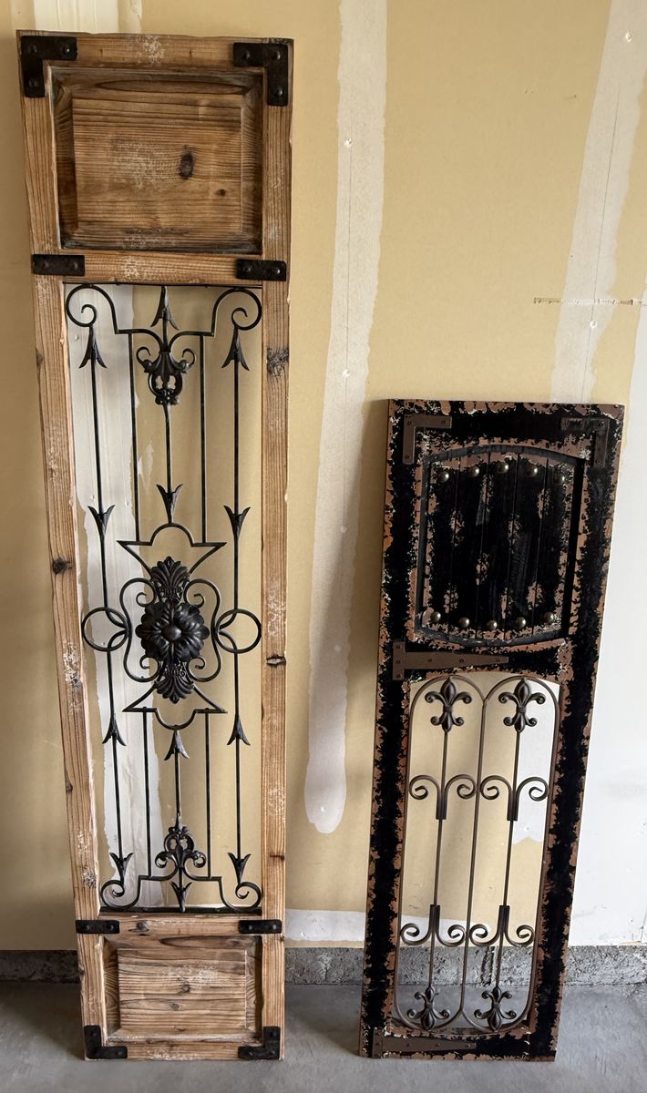 Large Rustic Wood & Wrought Iron Wall Panels / Decor (6ft & 4ft) - Pair