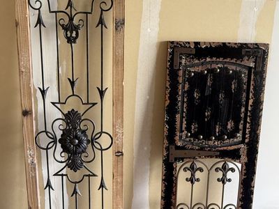 Large Rustic Wood & Wrought Iron Wall Panels / Decor (6ft & 4ft) - Pair