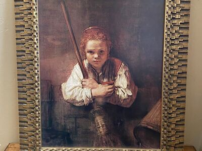 Large Vintage Rembrandt -Girl With Broom- Vintage Reproduction Framed Print - C All Photos