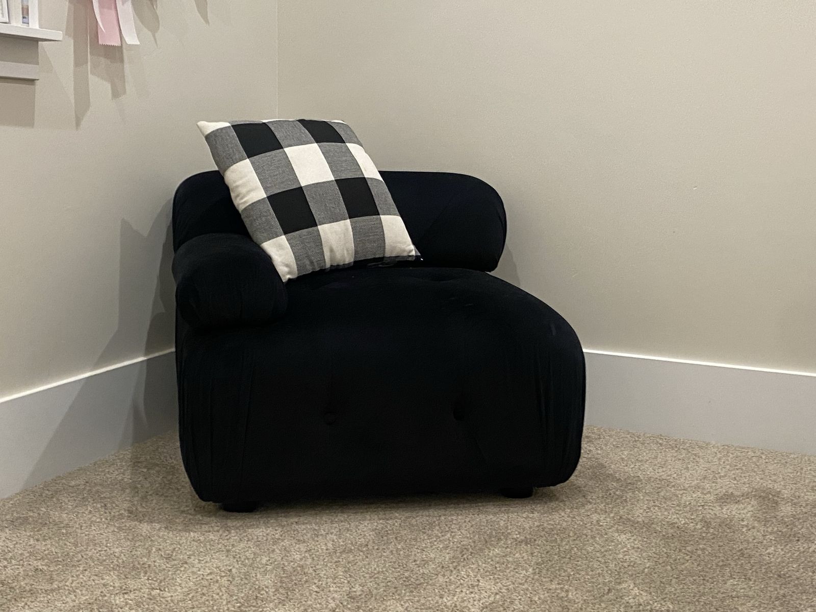 Black Fabric Tufted Upholstered Bed Frame - Queen Size with Headboard- plus a black tufted upholstered couch included