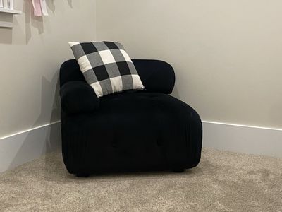 Black Fabric Tufted Upholstered Bed Frame - Queen Size with Headboard- plus a black tufted upholstered couch included