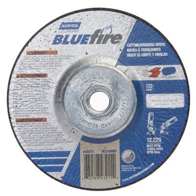 Norton 66252843215 Bluefire Type 27 Depressed Center Wheel, 5 In X 1/8 X 5/8-11, 24 Grit, Zirconia Alumina