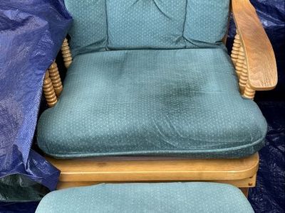 Wooden Glider Rocking Chair with Ottoman - Blue Cushions, Nursery/Living Room