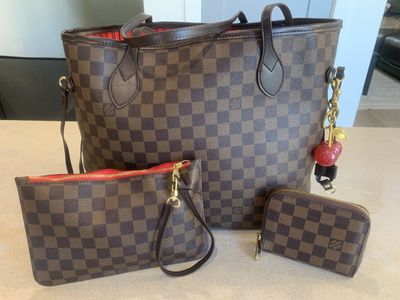 LV never full hand bang and matching purse set cherry purse charm sold separately