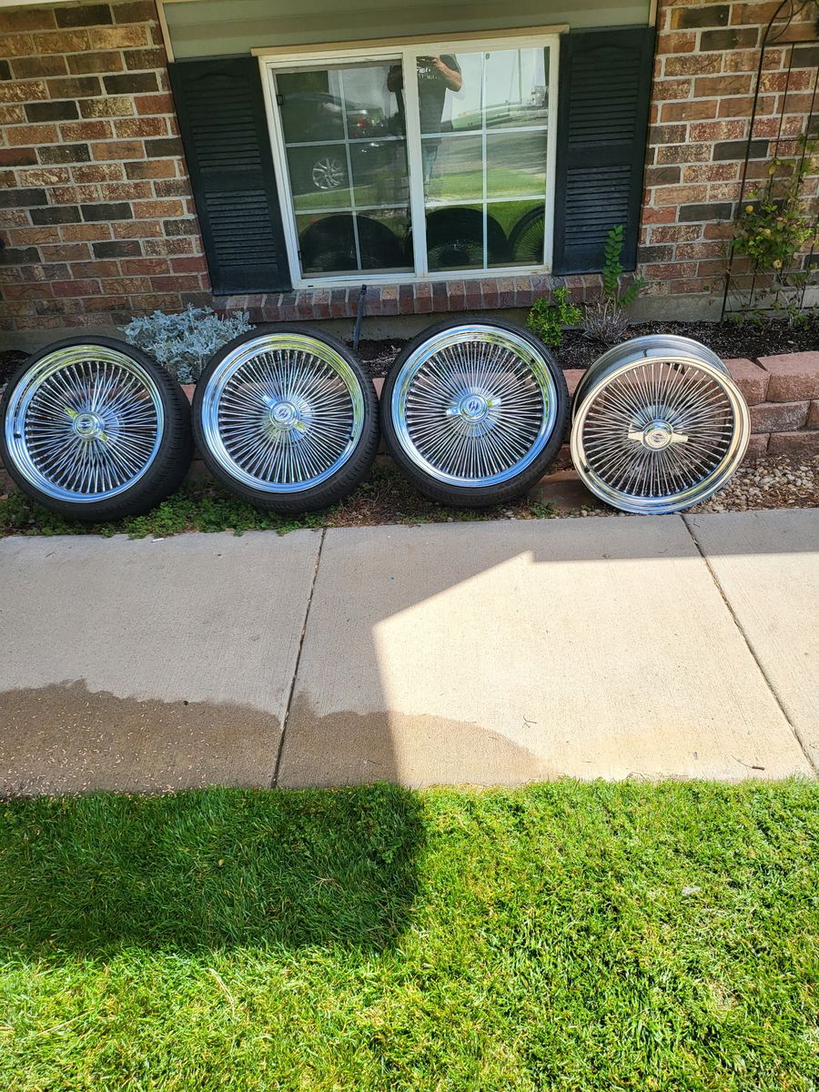Chrome Wire Wheels and Tires Set - 100 Spoke Lowrider Wheels