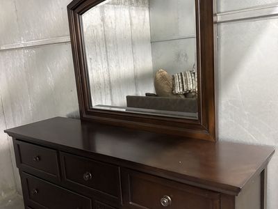 Solid Wood Dresser w Mirror 9 Drawer Dark Wood