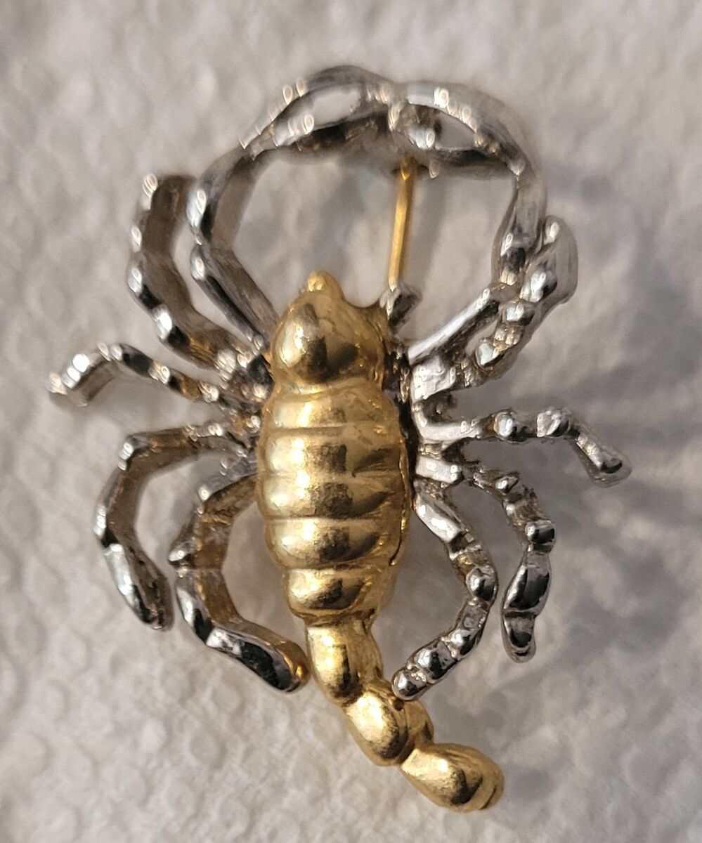 Vintage Gold & Silver Scorpion Brooch: Zodiac Astr