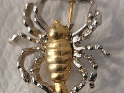 Vintage Gold & Silver Scorpion Brooch: Zodiac Astr