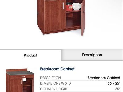 Uline H-7876 Breakroom Cabinet 36x25 inch, Dark Wood Finish, Compact Kitchenette