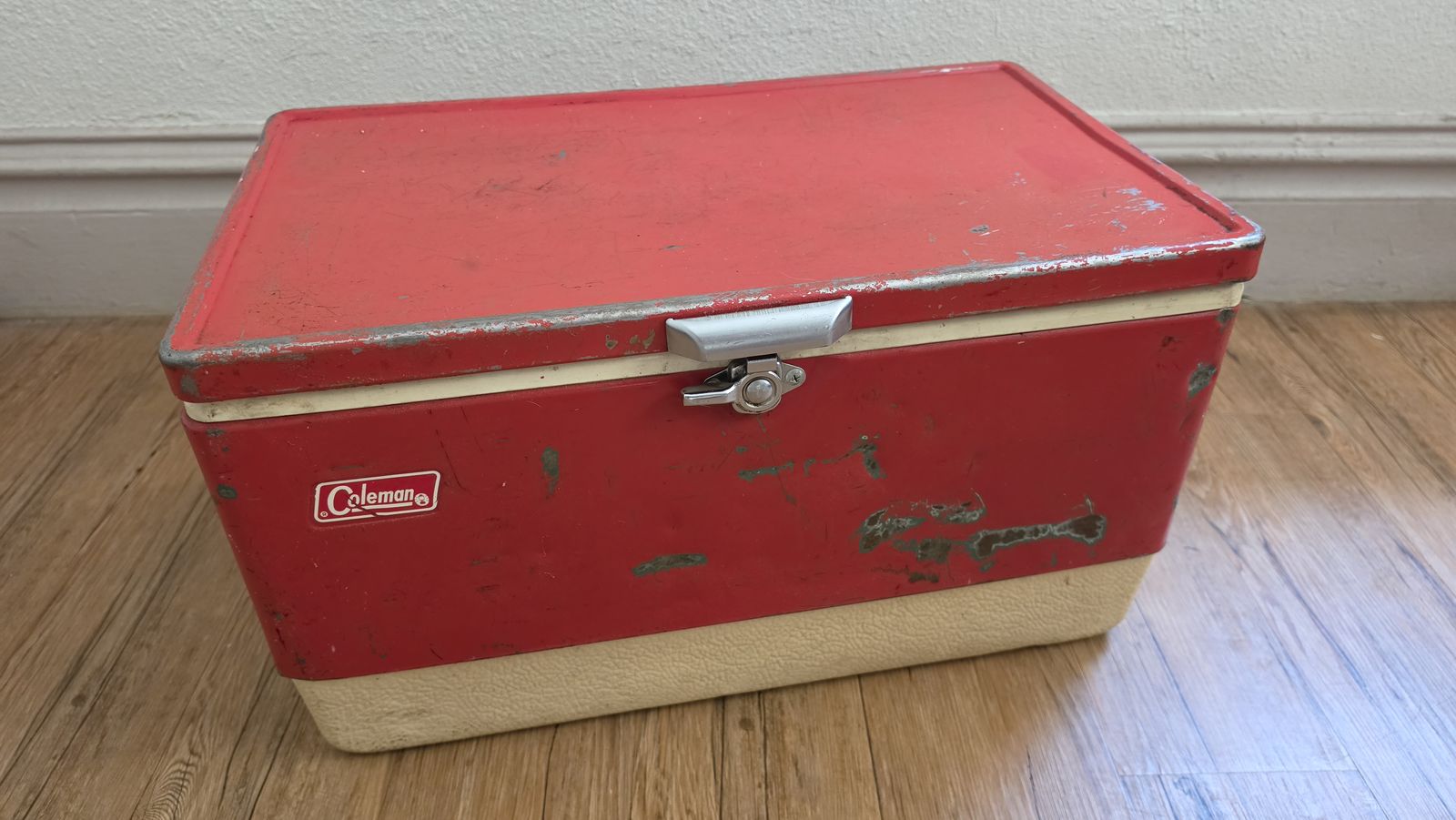Vintage Coleman Metal Ice Chest Cooler - Red & Tan - Classic Camping/Picnic