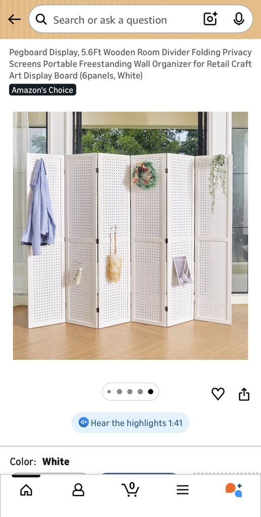 Pegboard Display / Folding Room Divider 6 Panel