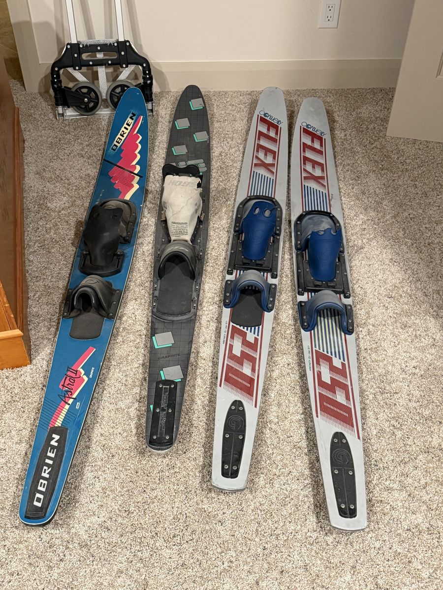 Water Skis 1 pair and 2 slalom adult skis