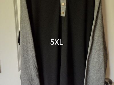 Men's 5XL Long Sleeve Henley Shirt - Black & Gray Raglan