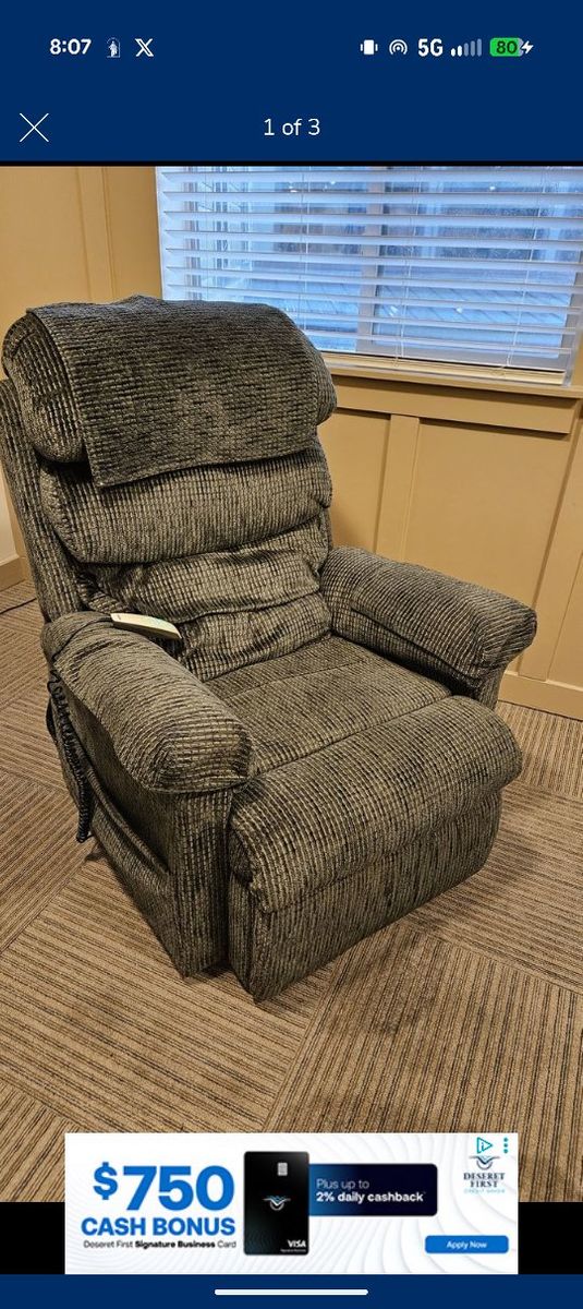 Large Gray Corduroy Powered Lifting Recliner Chair with Remote Control