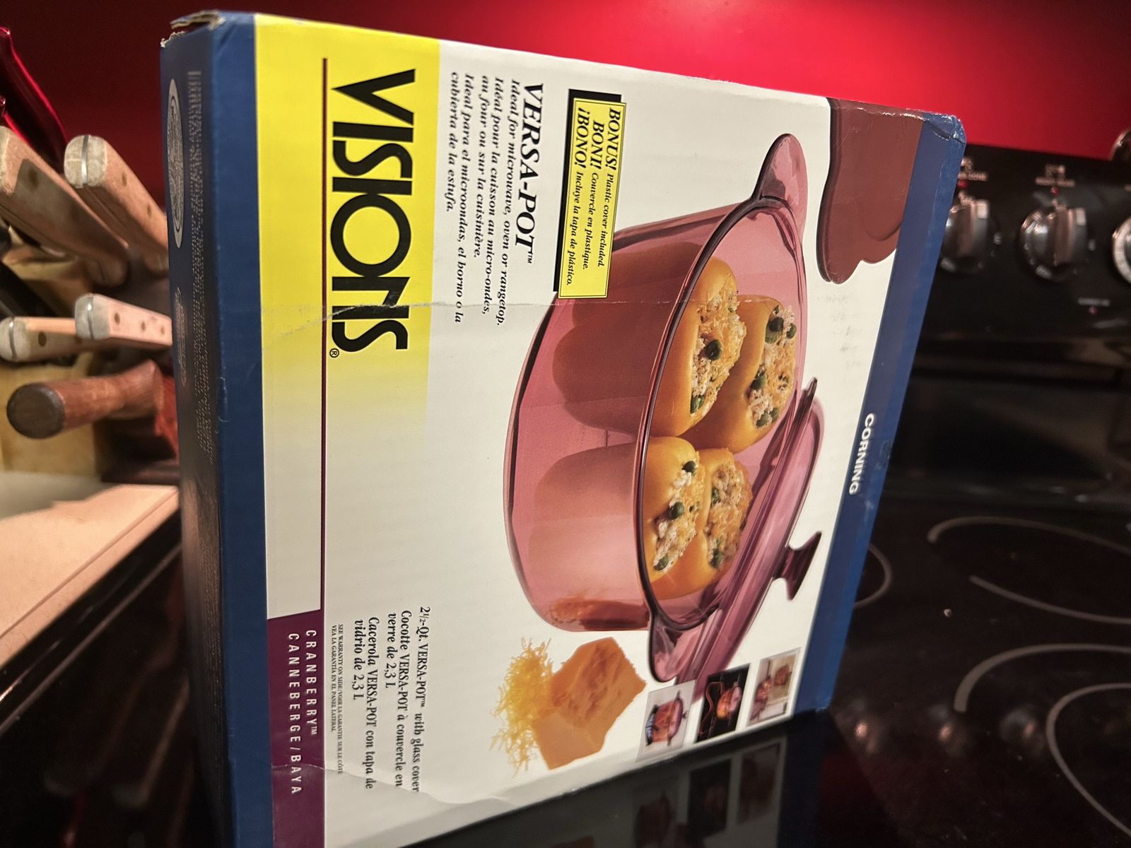 Corning Visions Cranberry Versa-Pot 2.5L Glass Covered Casserole Dish RARE NIB