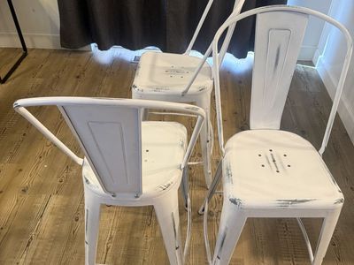 Set of 3 Distressed White Metal Counter Height Bar Stools