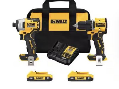 DEWALT 20V MAX Cordless 2-Tool Combo Kit: Drill/Driver, Impact Driver, 2x 2.0Ah Batteries, Charger, Bag