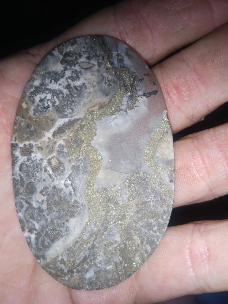 Polished Oval Gray & White Cabochon Stone Unique Natural Pattern