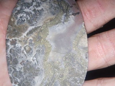 Polished Oval Gray & White Cabochon Stone Unique Natural Pattern