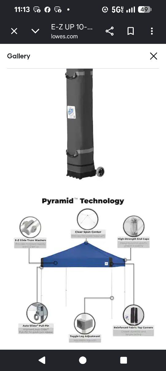 E-Z UP Pyramid 10-ft Portable Canopy Shelter with Rolling Storage Bag