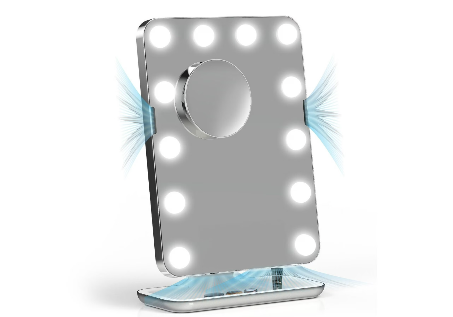 New in box Sharper Image SpaStudio Hollywood Vanity Mirror with Fans White/Chrome