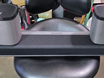 Sonos Playbar home theater soundbar paired with two Sonos Play:1 wireless smart speakers, Price Firm.