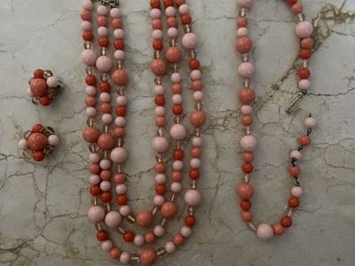 Coral and Pinks 1950's 'Richelieu' Necklace, Choker, and Earring Set -Vintage