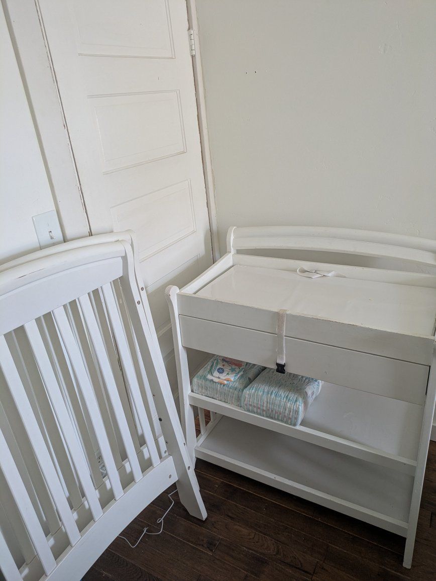 White Crib and Changing Table