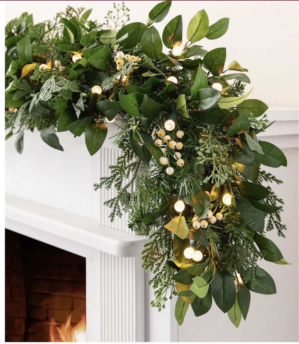 Balsam Hill White Berry Cypress Foliage Garland
