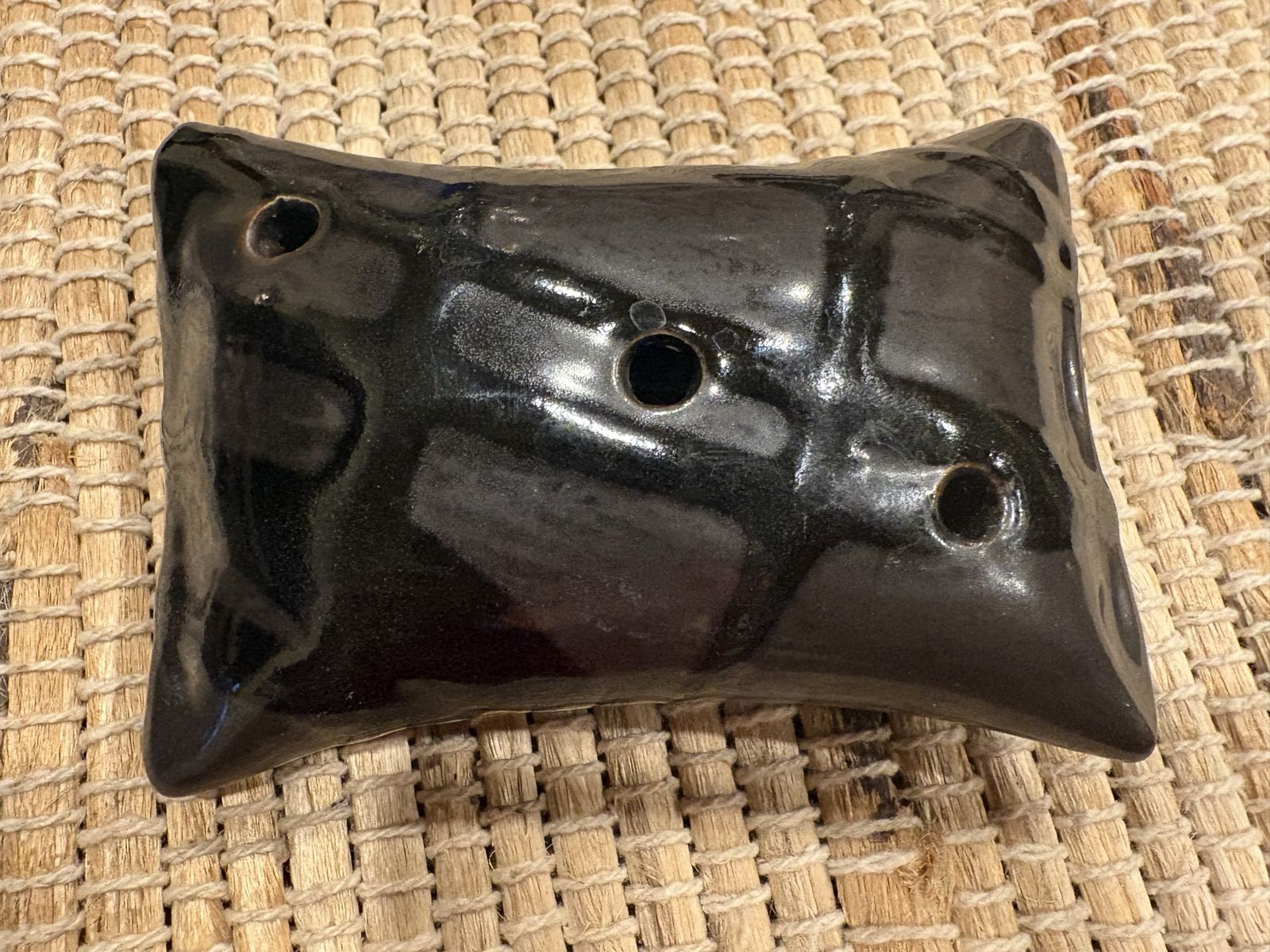 Dark Gray Pottery Pillow Vase or Incense Burner
