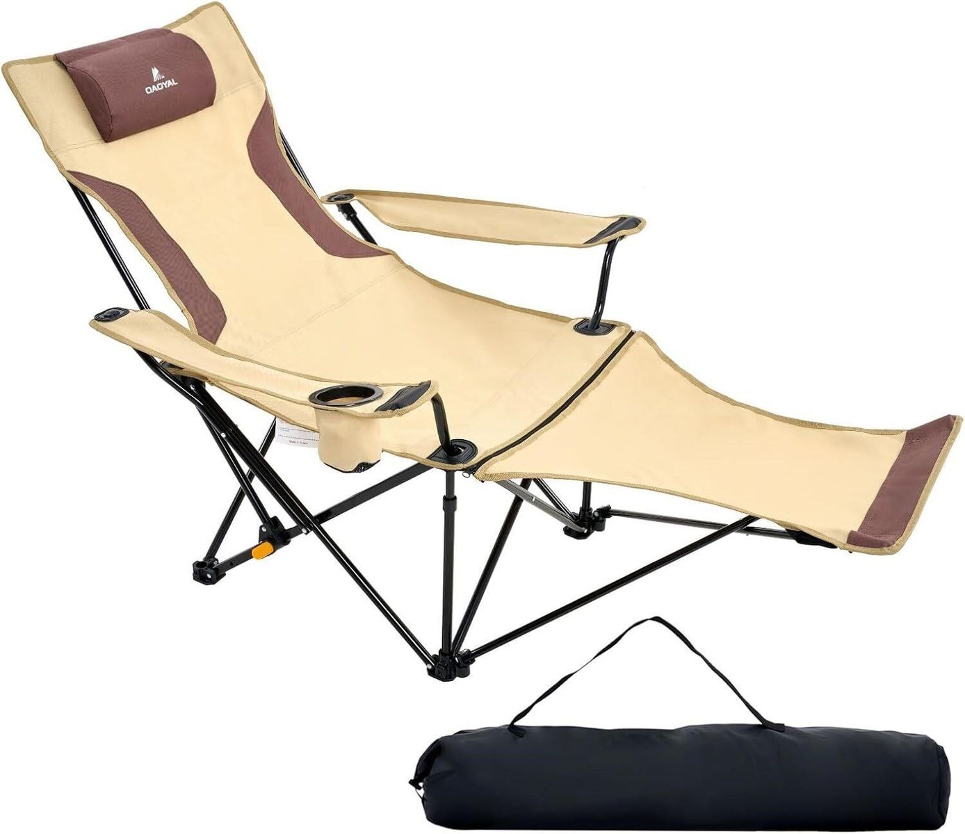 QAOYAL Reclining Camping Chair with Footrest, Cup Holder & Storage Bag