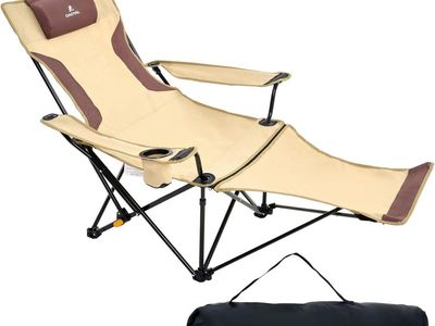 QAOYAL Reclining Camping Chair with Footrest, Cup Holder & Storage Bag