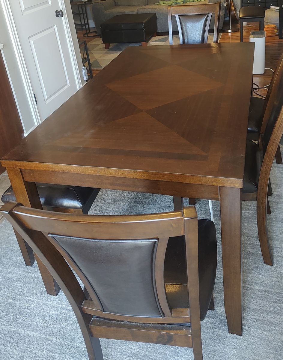 Dark Wood Dining Table Set with 4 Chairs and Bench