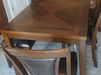Dark Wood Dining Table Set with 4 Chairs and Bench