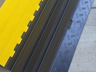 Heavy Duty 3-Channel Cable Protector Ramp - Yellow & Black Durable Hose Cord Cover