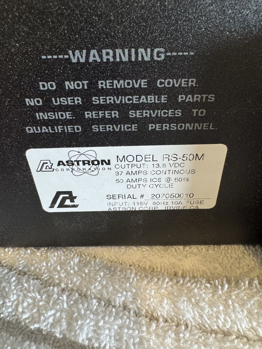 ASTRON Corporation RS-50M Regulated DC Power Supply, 13.8 VDC, 37A Continuous / 50A ICS