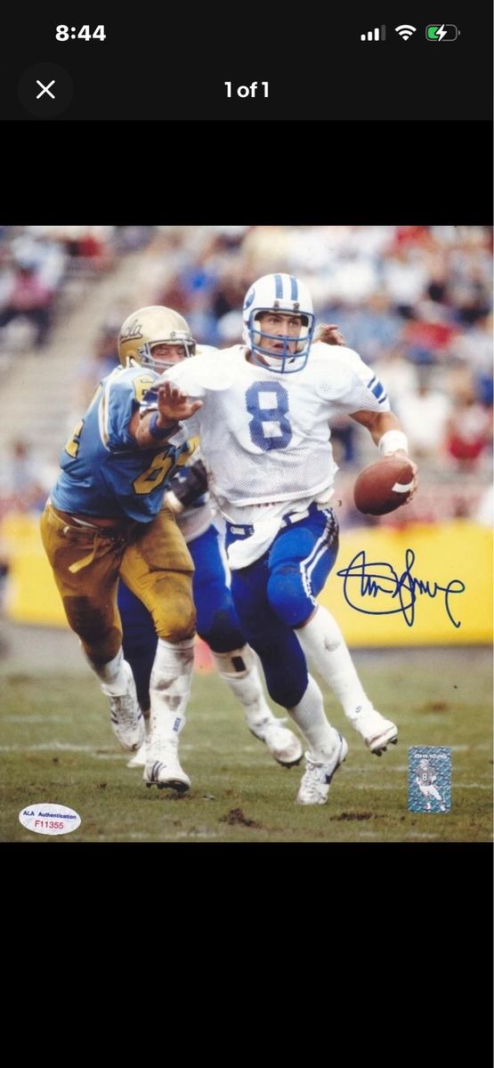 Steve Young Autographed BYU Cougars 8x10 Photo ALA Certified & Steve Young Hologram Sticker COA Hand Signed Auto.