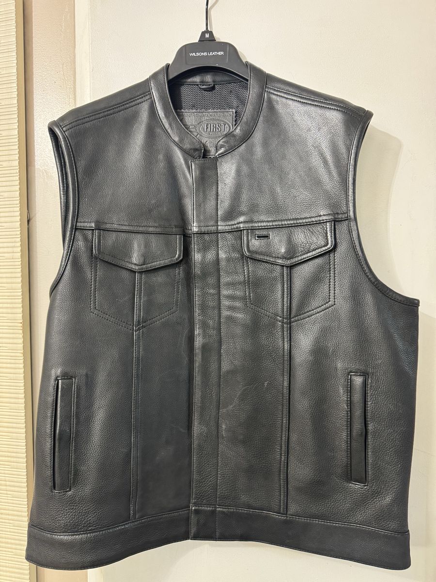 First MFG Platinum Label Leather Motorcycle Vest club Men's XL Black