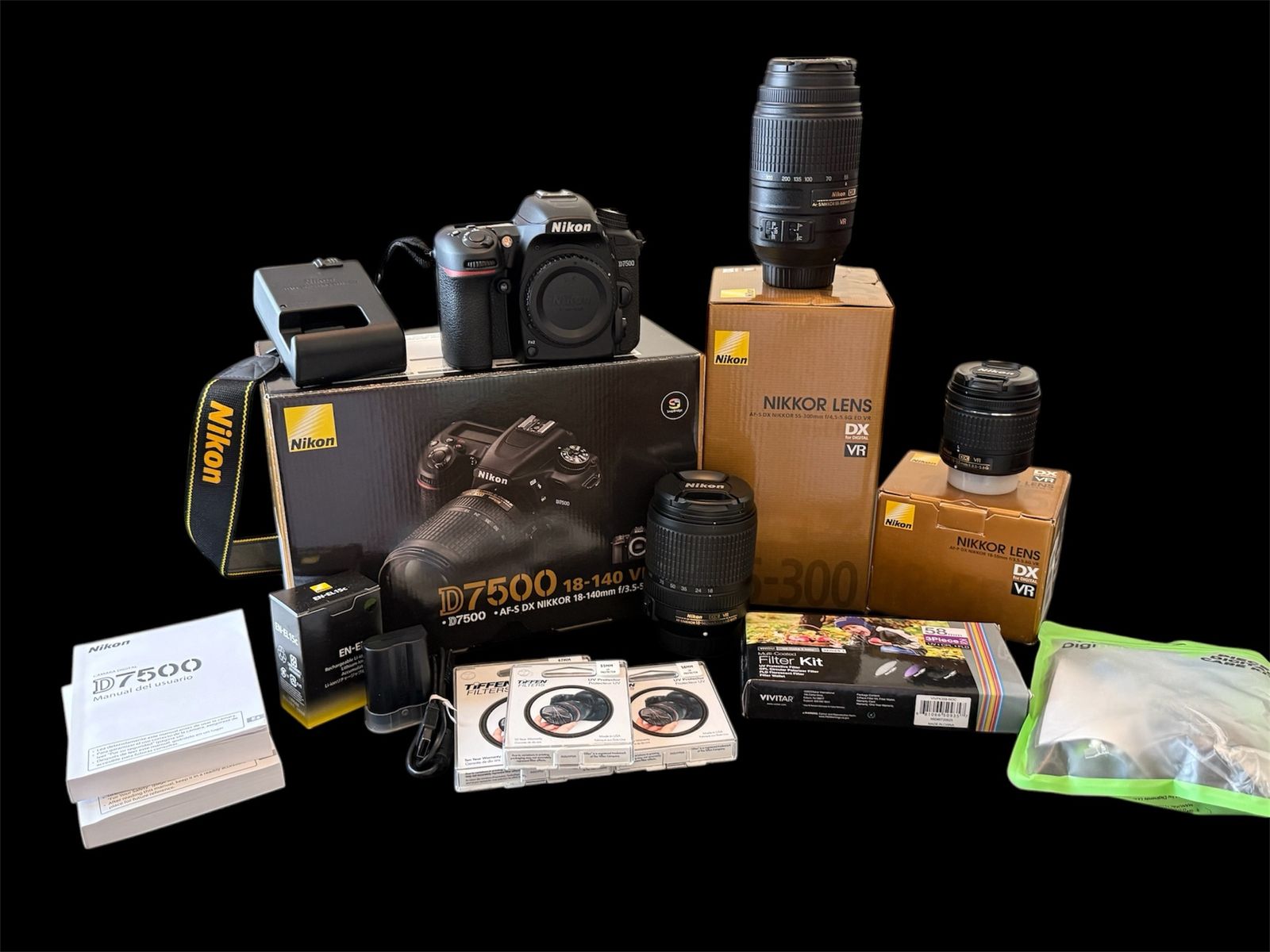 Nikon D7500. This set comes w/3 Lenses Plus Extras! DSLR, Camera, Digital Camera, Nikon Lenses, lens filters.
